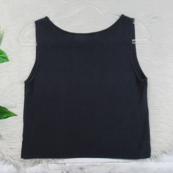 LINDA ALLARD x ELLEN TRACY Navy Cropped Ribbed V-Neck Tank Top Womens Size Large - Picture 7 of 12